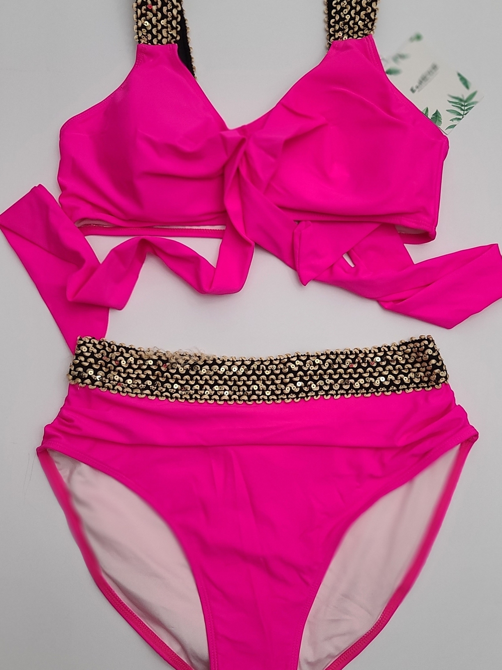 Fuchsia Sequin-Trim Two-Piece Bikini